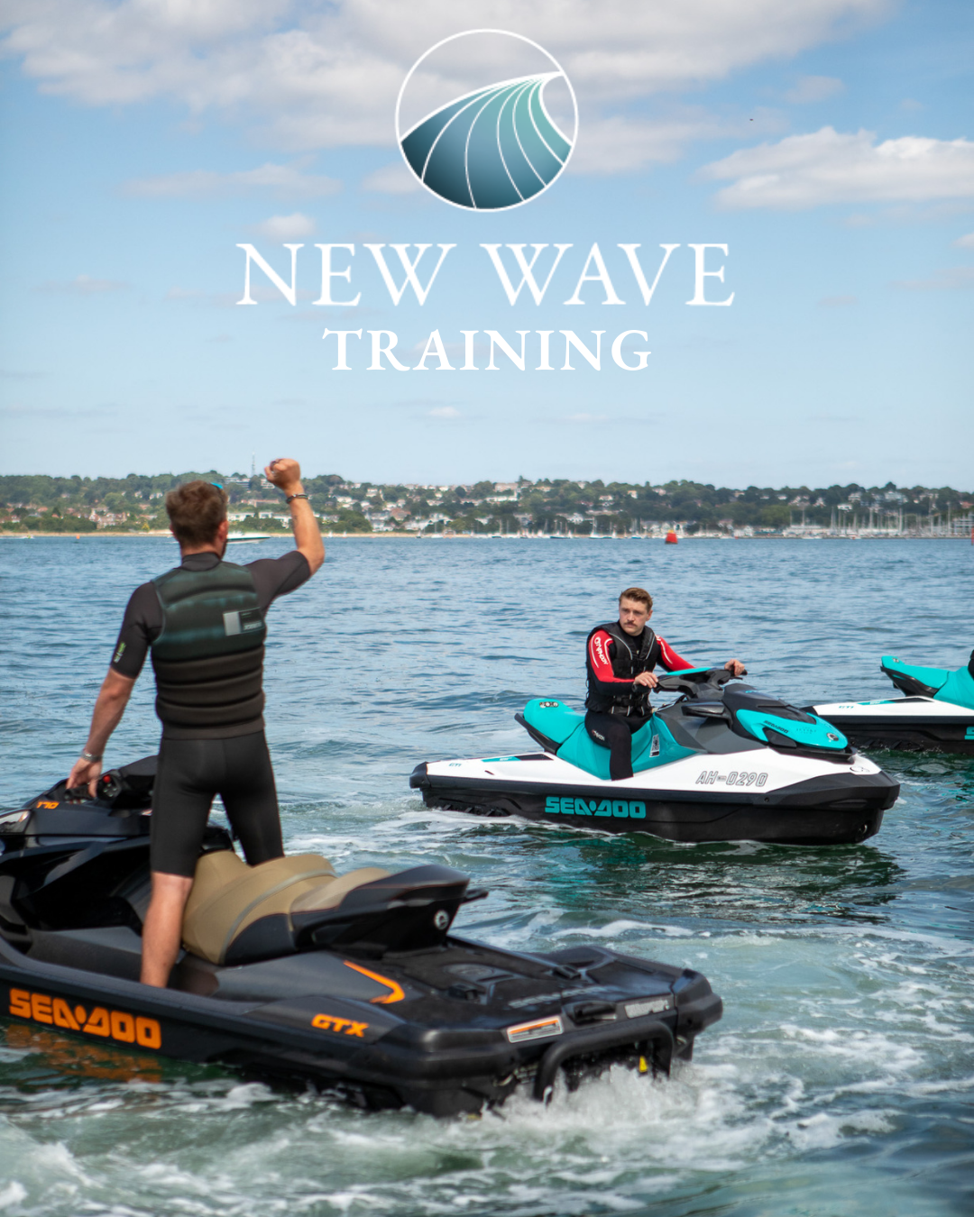 Royal Yachting Association Jetski training course in Poole Harbour on the Jurassic Coast, UK – student completing RYA PWC qualification